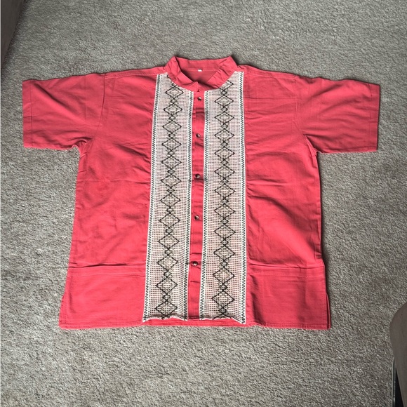 Other - Guayabera Mexican Men's Coral Embroidered Shirt